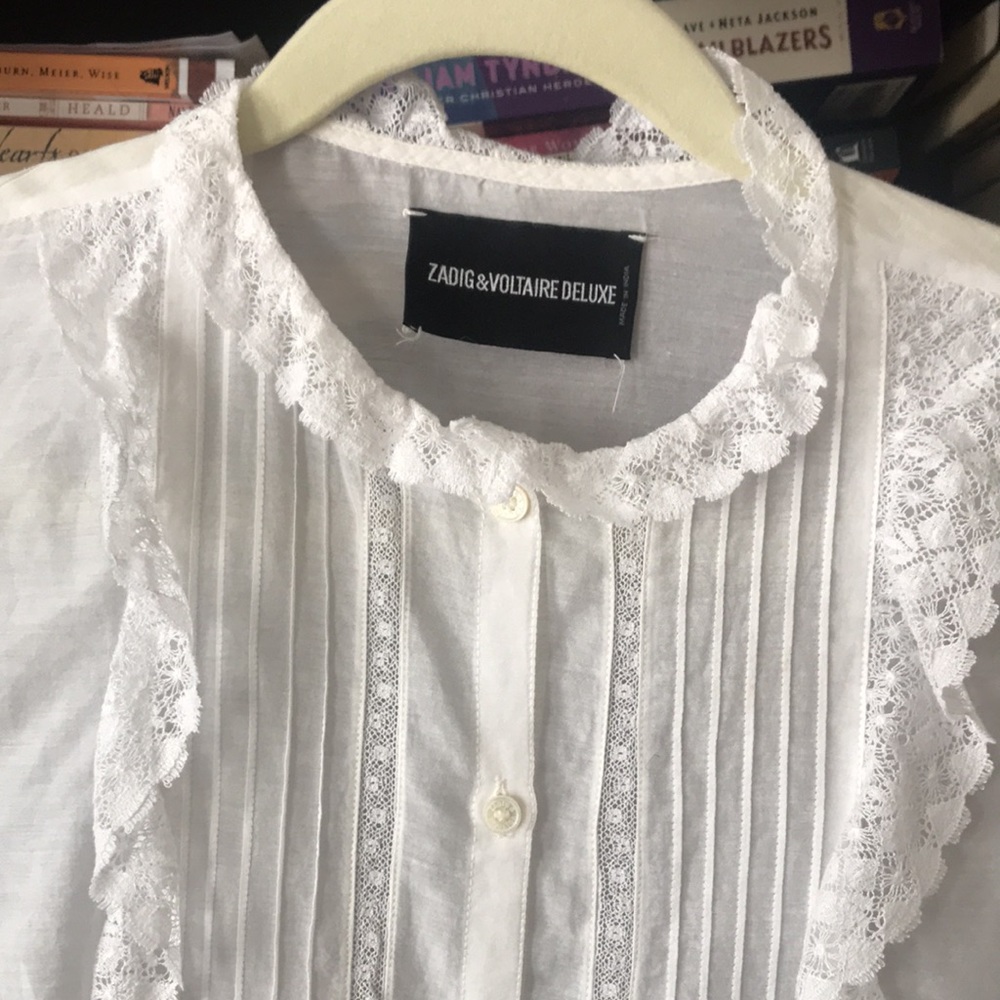 Zadig & Voltaire Deluxe White Feminine Button-down White Blouse - Picture 3 of 9